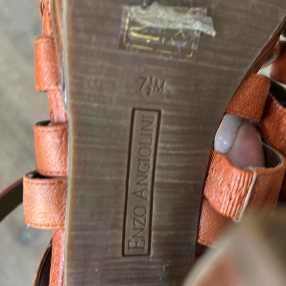 Enzo Angiolini Tan Leather High Heel Sandals with Gold Stud Details - Picture 11 of 15